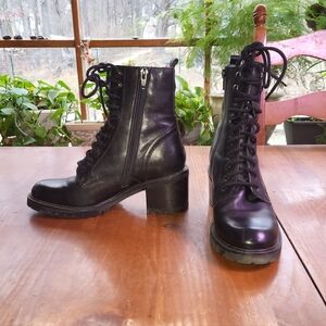 Seychelles 7.5 Black Leather Lace Up Combat Boots